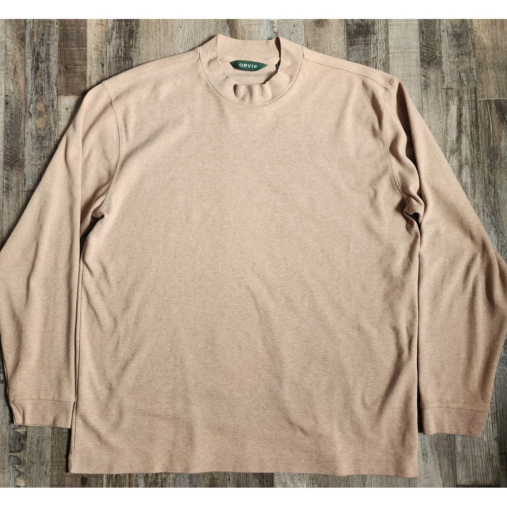 Orvis Mock Neck Shirt Mens Large Tan Long Sleeve Cotton Blend Beige 2TEN
